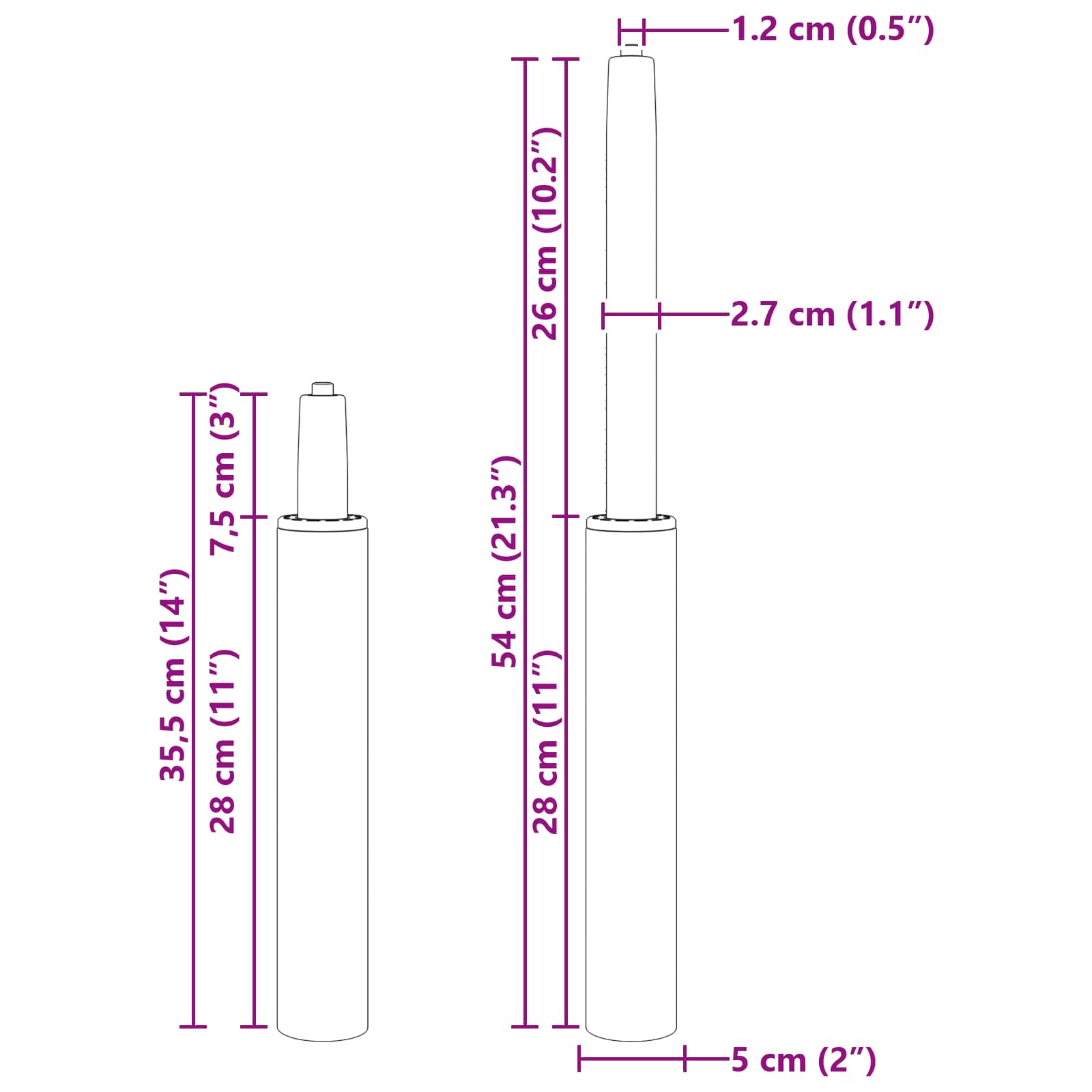 vidaXL Cylinder gazowy do krzesła biurowego Czarny 355-540 mm Żelazo