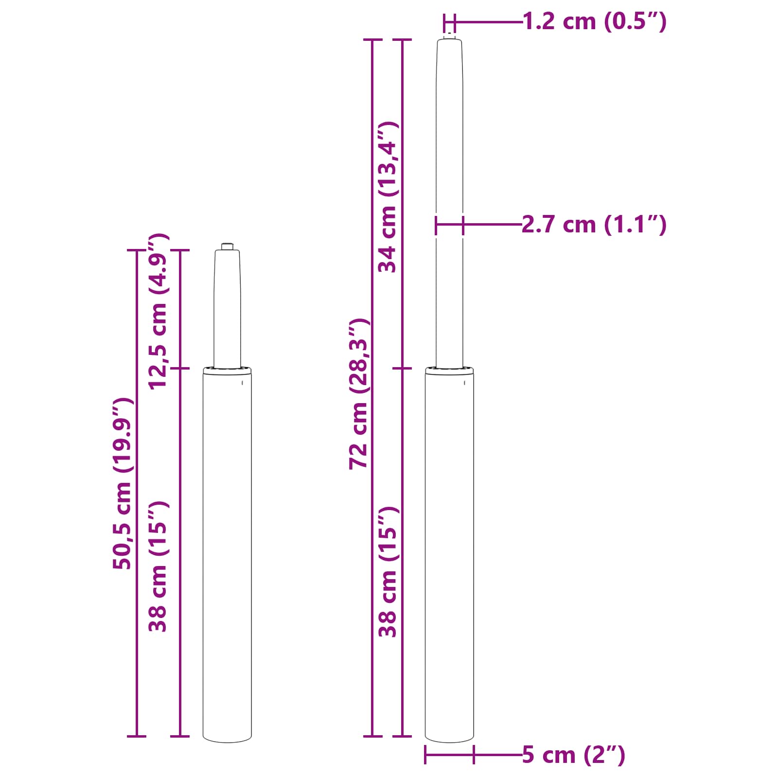 vidaXL Cylinder gazowy do krzesła biurowego Czarny 505-720 mm Żelazo