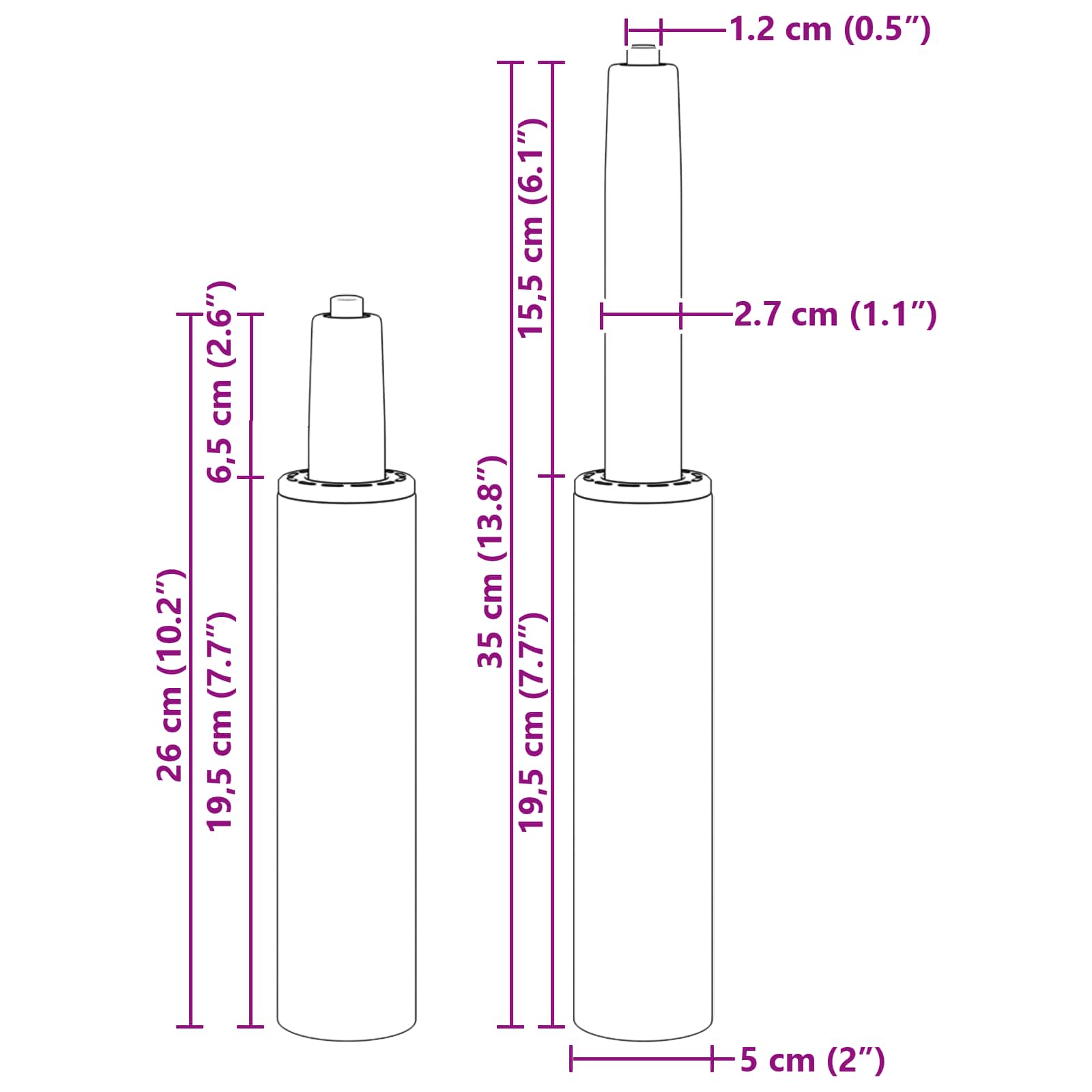 vidaXL Cylinder gazowy do krzesła biurowego chrom 261-351 mm Żelazo
