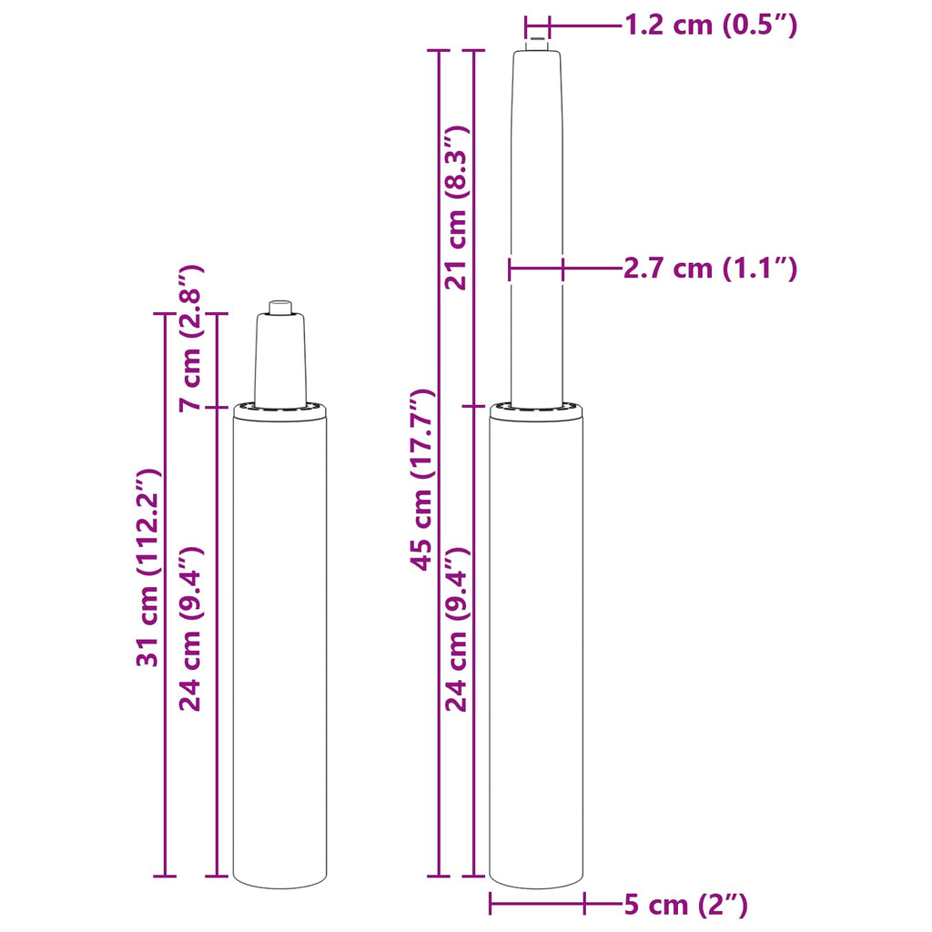 vidaXL Cylinder gazowy do krzesła biurowego chrom 307-447 mm Żelazo