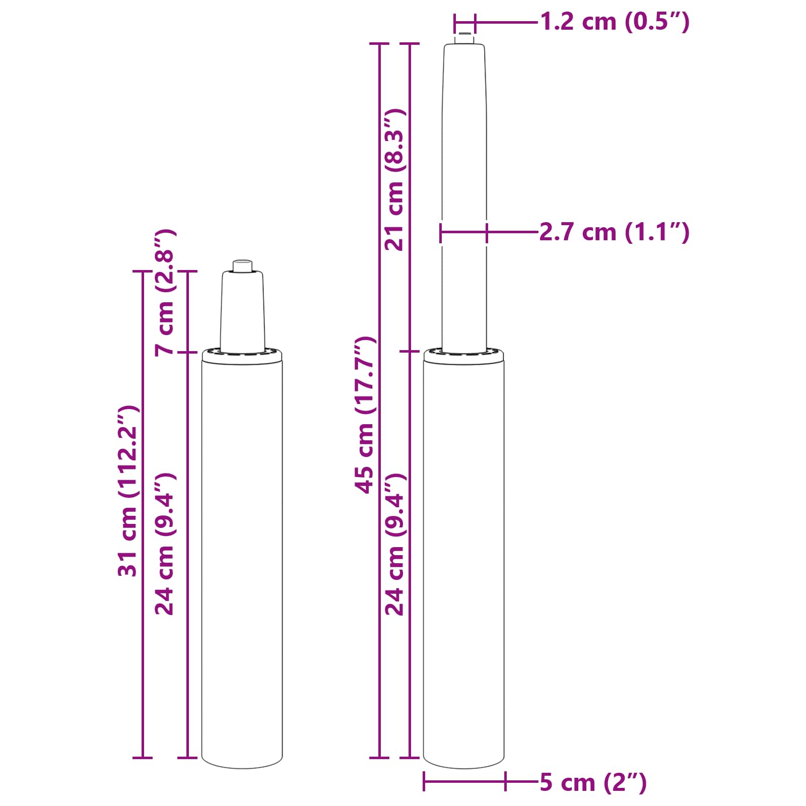vidaXL Cylinder gazowy do krzesła biurowego chrom 307-447 mm Żelazo