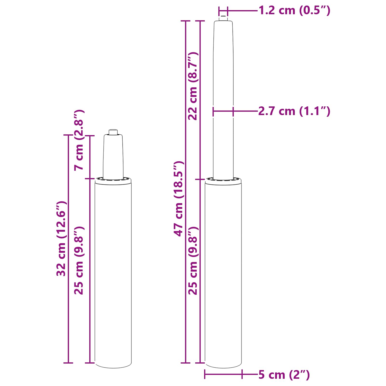 vidaXL Cylinder gazowy do krzesła biurowego chrom 318-473 mm Żelazo