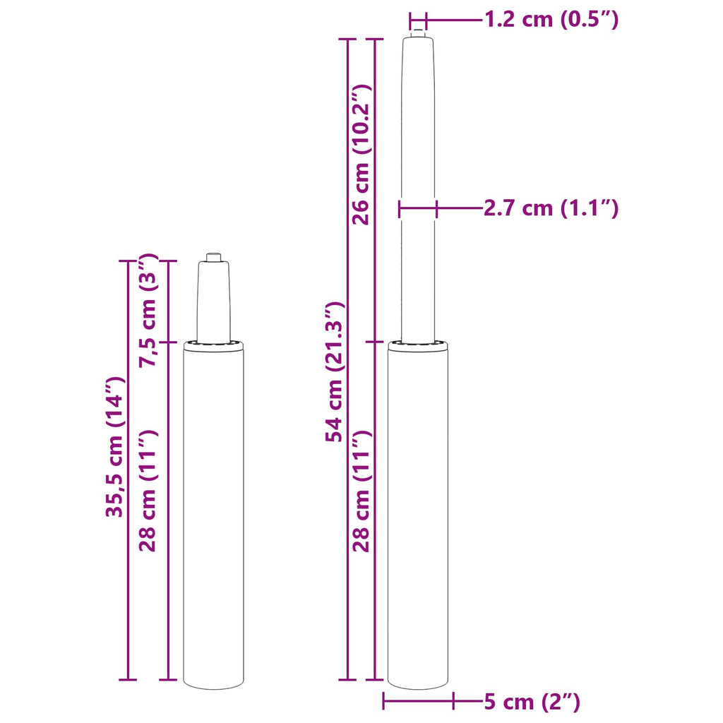 vidaXL Cylinder gazowy do krzesła biurowego chrom 355-540 mm Żelazo