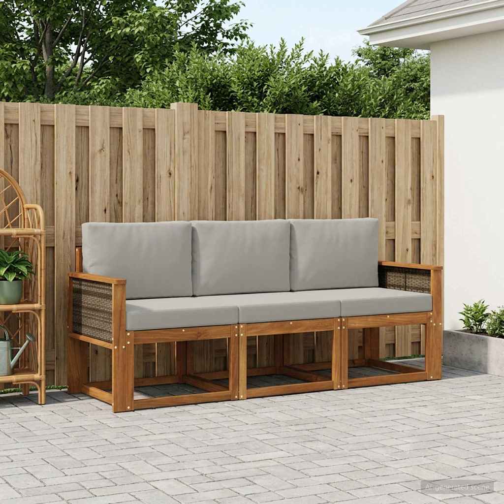 vidaXL Zestaw sof na zewnątrz z poduszką 3 pcs Naturalny i jasnoszary