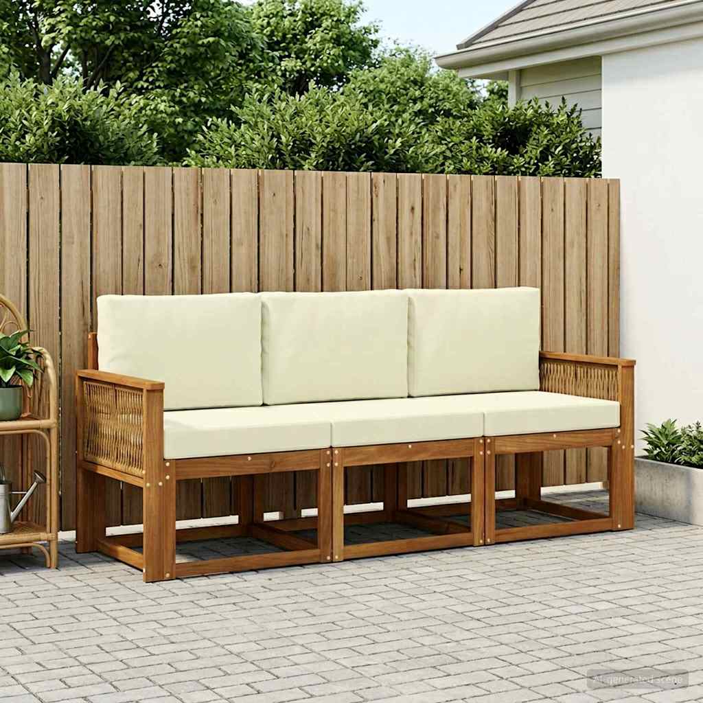 vidaXL Zestaw sof na zewnątrz 3 pcs Naturalny i Kremowy Poliester