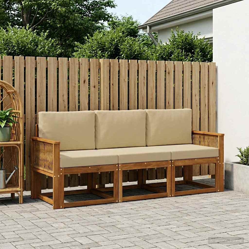 vidaXL Zestaw sof na zewnątrz 3 pcs Naturalny i Beżowy Poliester