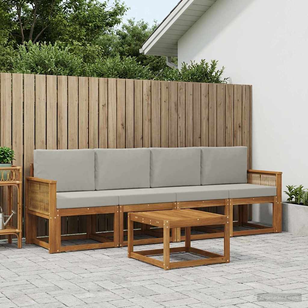 vidaXL Zestaw sof na zewnątrz 5 pcs Naturalny i jasnoszary Poliester