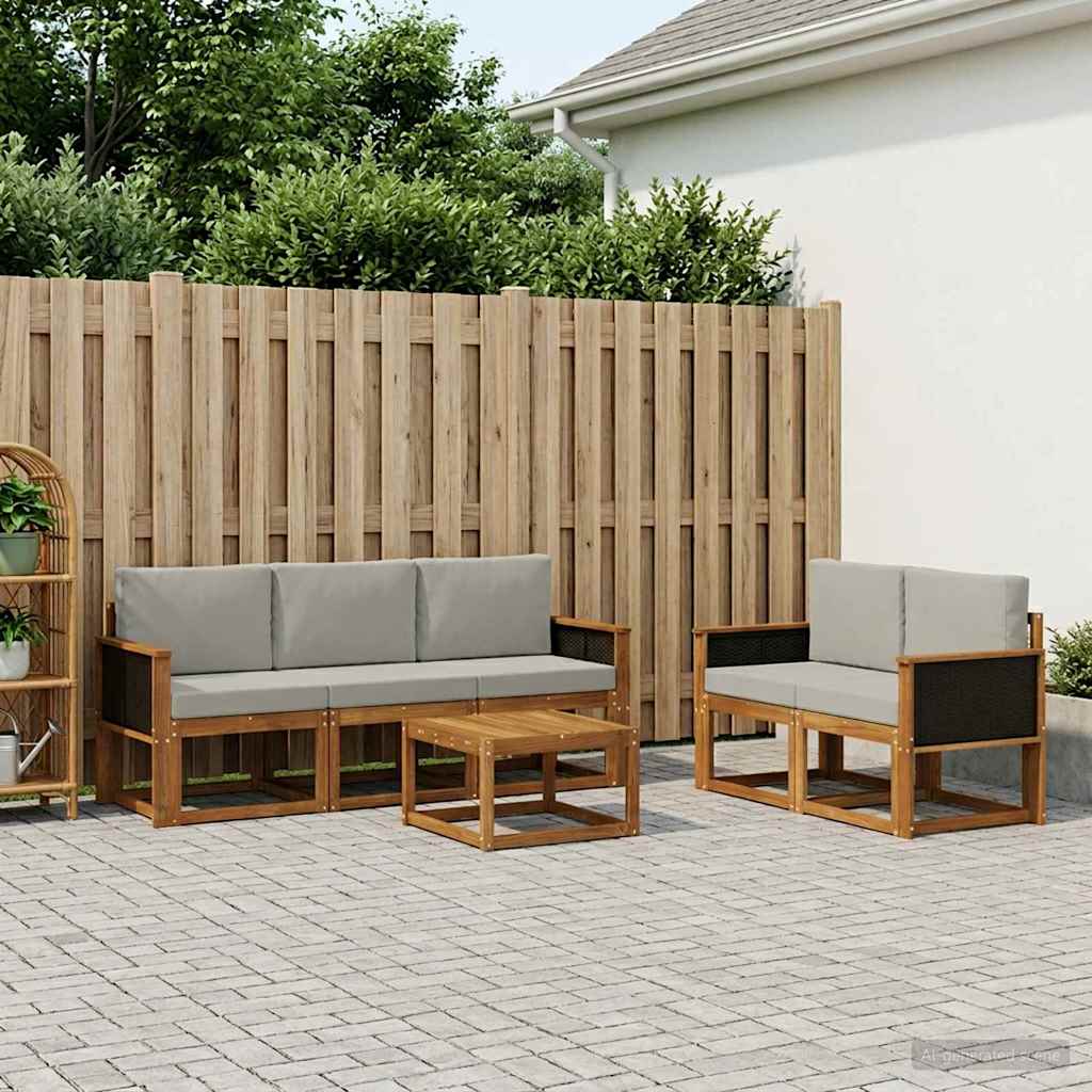 vidaXL Zestaw sof na zewnątrz z poduszką 6 pcs Naturalny i jasnoszary