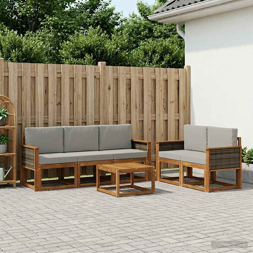 vidaXL Zestaw sof na zewnątrz z poduszką 6 pcs Naturalny i jasnoszary