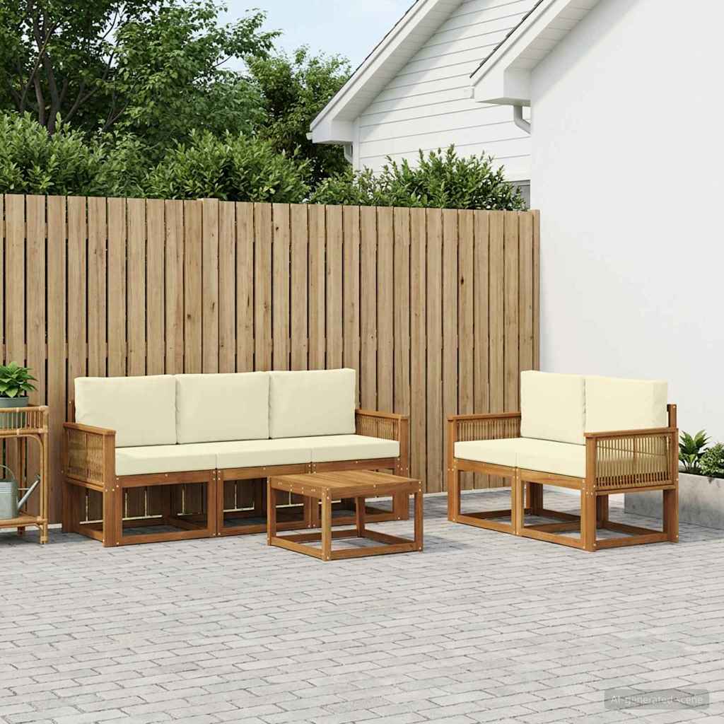 vidaXL Zestaw sof na zewnątrz 6 pcs Naturalny i Kremowy Poliester