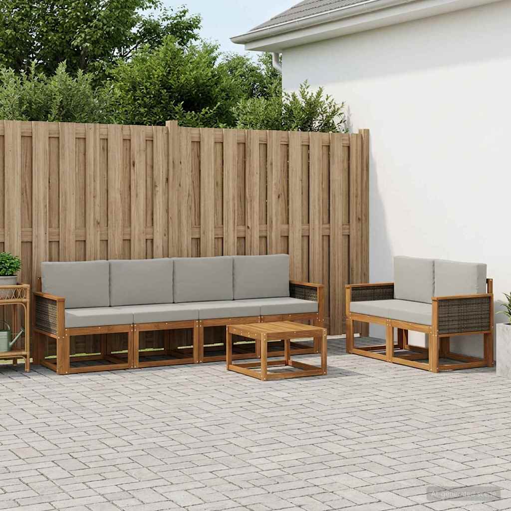 vidaXL Zestaw sof na zewnątrz z poduszką 6 pcs Naturalny i jasnoszary