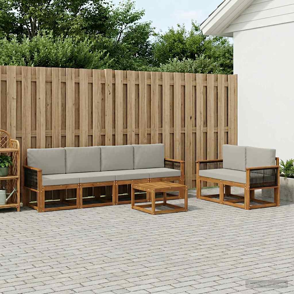 vidaXL Zestaw sof na zewnątrz z poduszką 6 pcs Naturalny i jasnoszary
