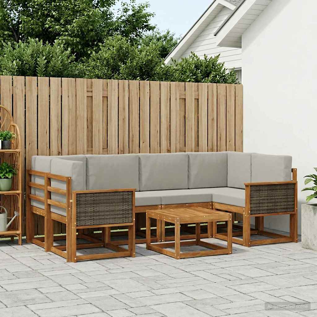 vidaXL Zestaw sof na zewnątrz z poduszką 5 pcs Naturalny i jasnoszary