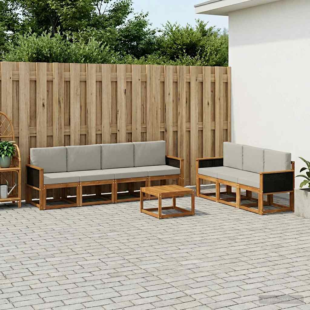 vidaXL Zestaw sof na zewnątrz z poduszką 7 pcs Naturalny i jasnoszary