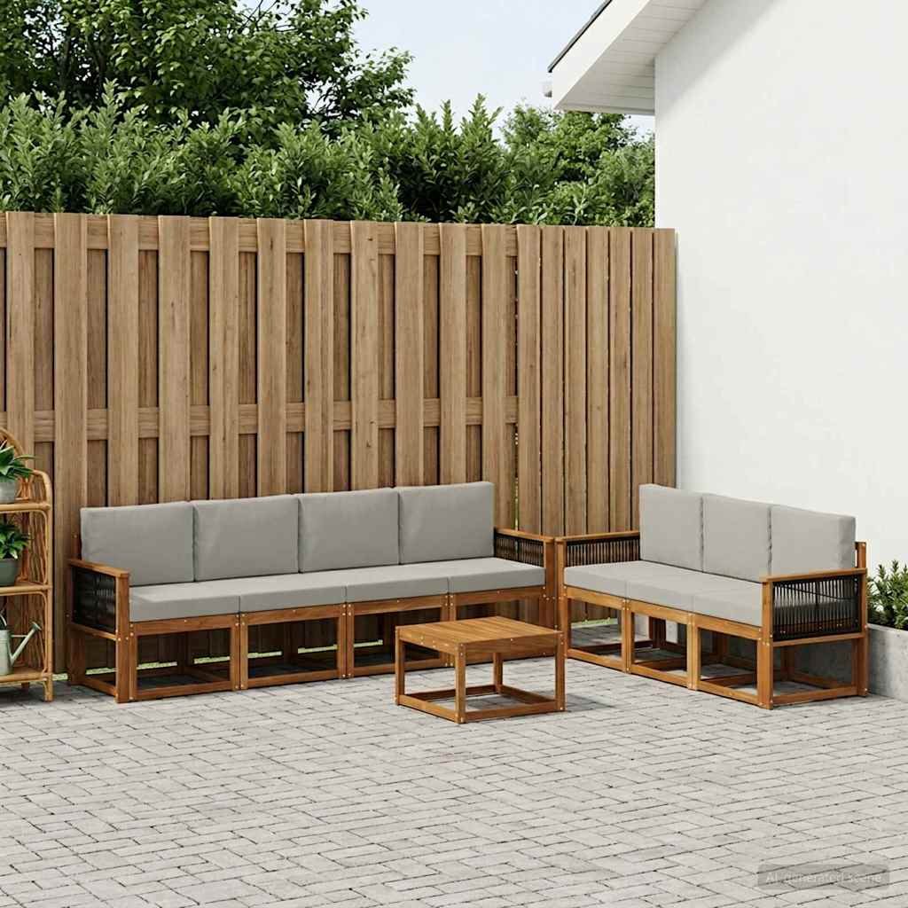 vidaXL Zestaw sof na zewnątrz z poduszką 7 pcs Naturalny i jasnoszary