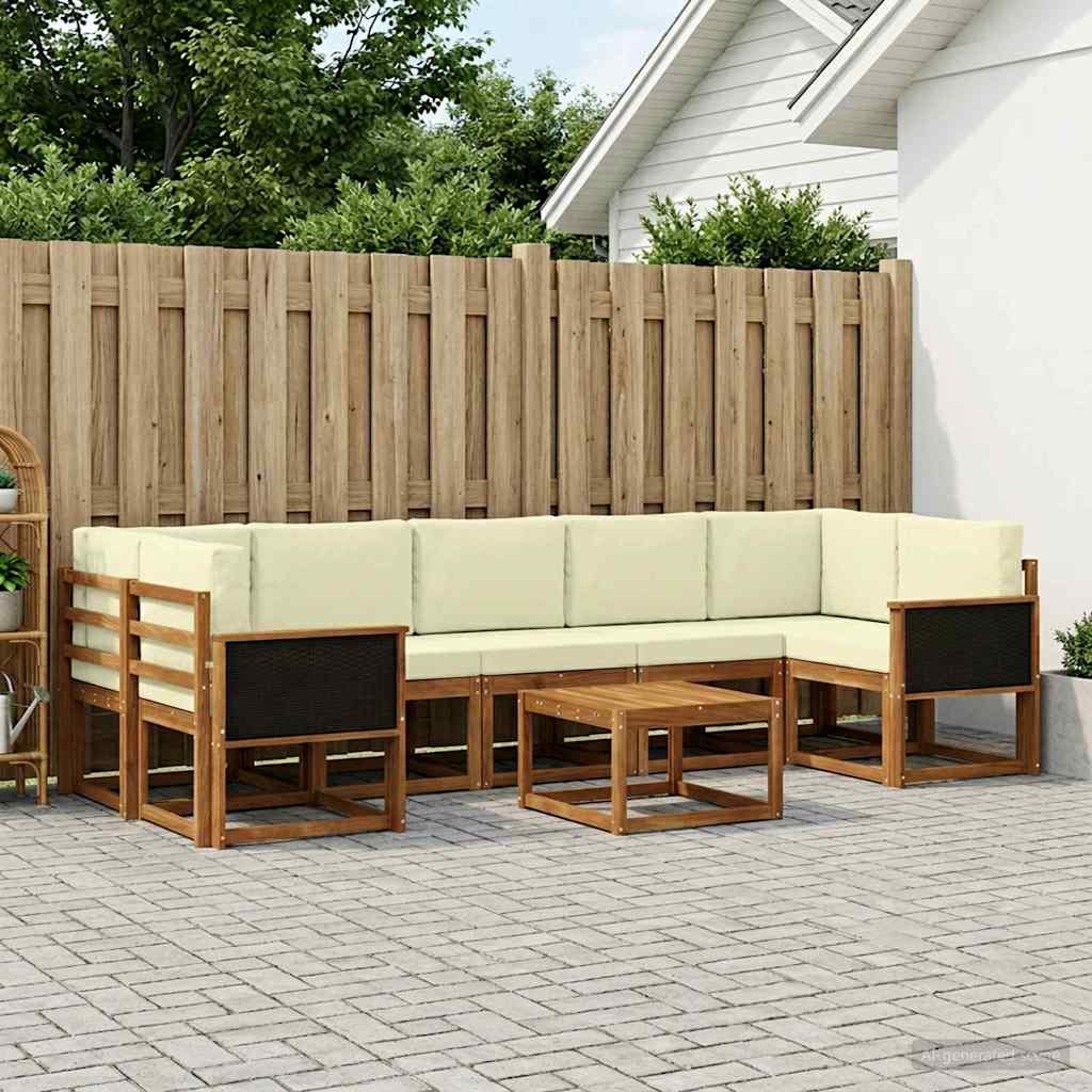 vidaXL Zestaw sof na zewnątrz z poduszką 6 pcs Naturalny i Kremowy