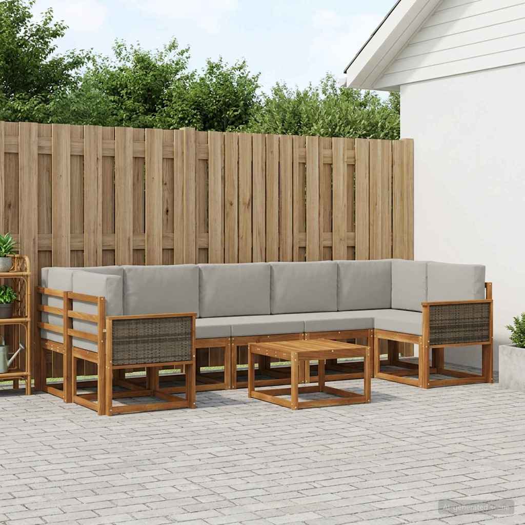 vidaXL Zestaw sof na zewnątrz z poduszką 6 pcs Naturalny i jasnoszary