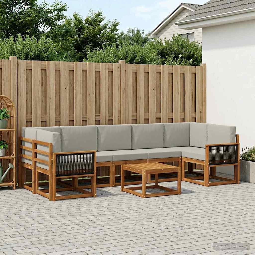 vidaXL Zestaw sof na zewnątrz z poduszką 6 pcs Naturalny i jasnoszary