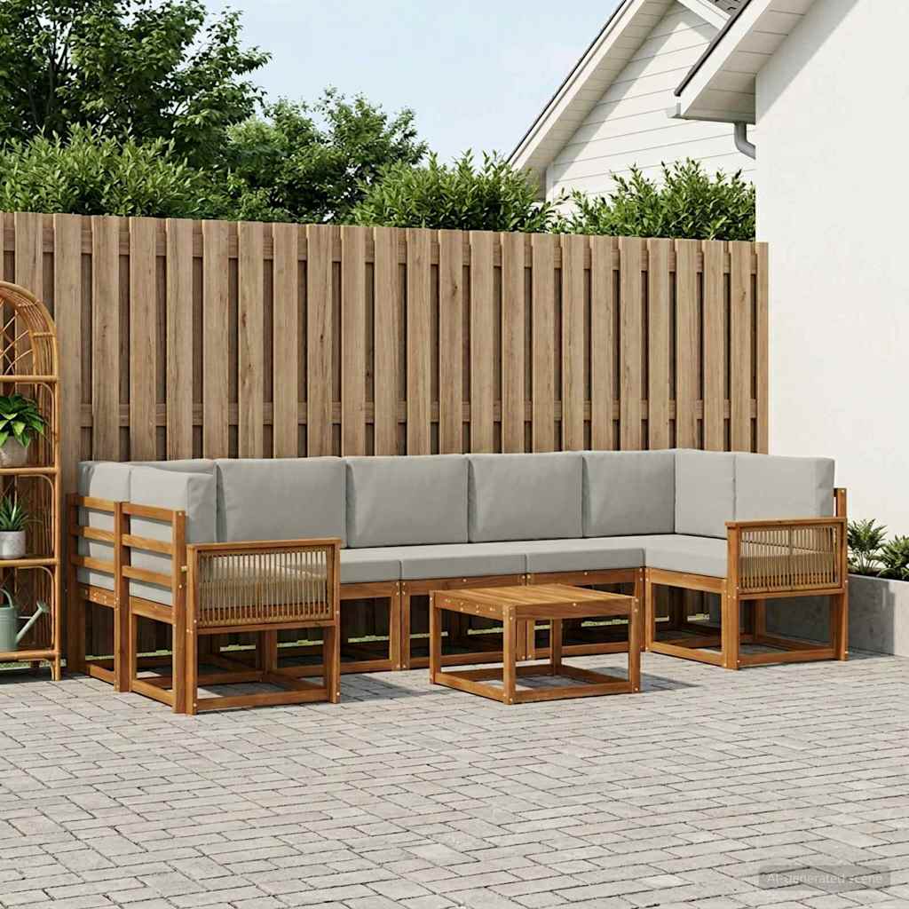 vidaXL Zestaw sof na zewnątrz 8 pcs Naturalny i jasnoszary Poliester