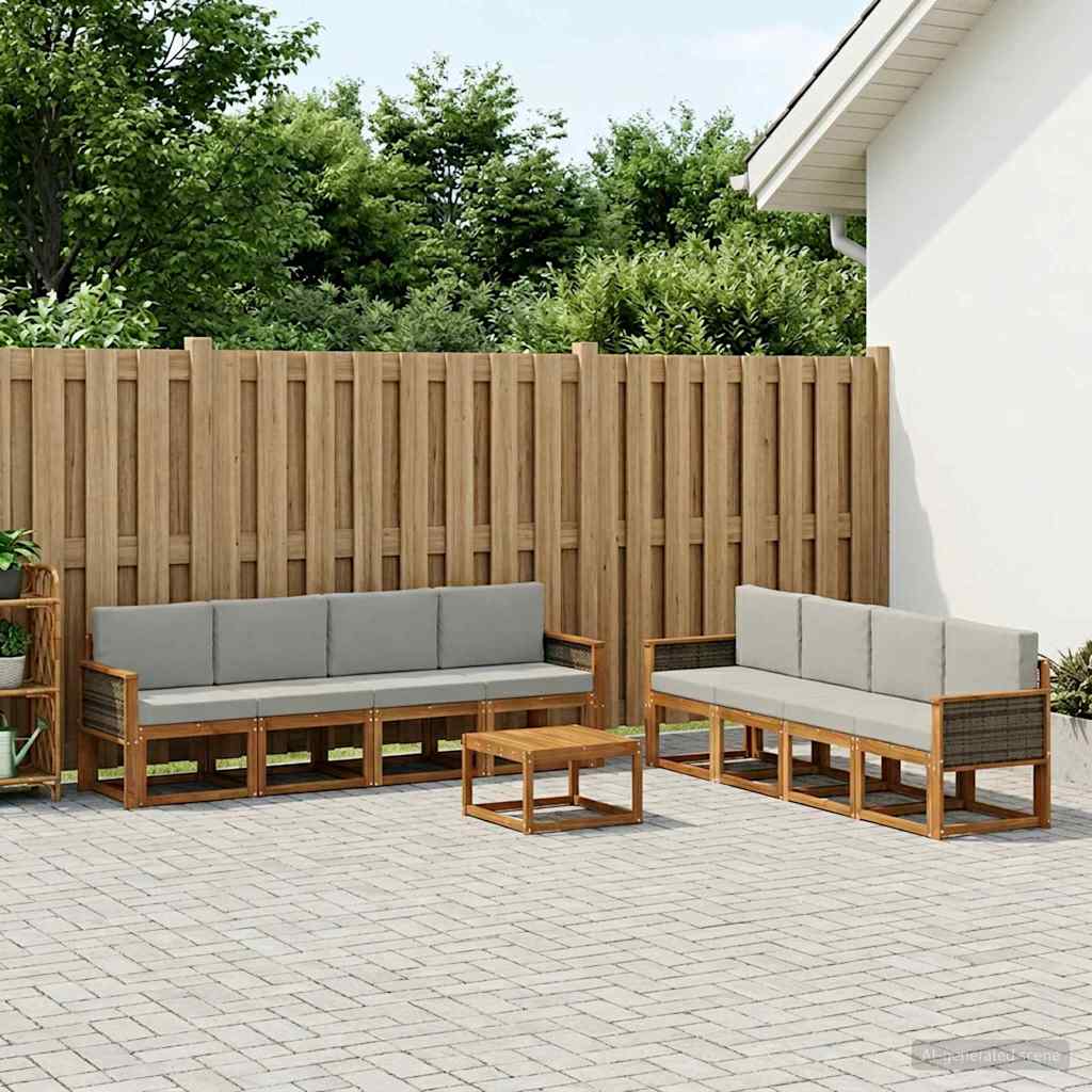 vidaXL Zestaw sof na zewnątrz z poduszką 7 pcs Naturalny i jasnoszary
