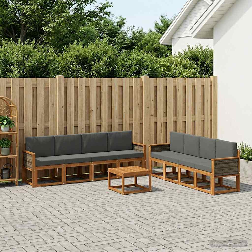 vidaXL Zestaw sof na zewnątrz z poduszką 7 pcs Naturalny i Antracytowy