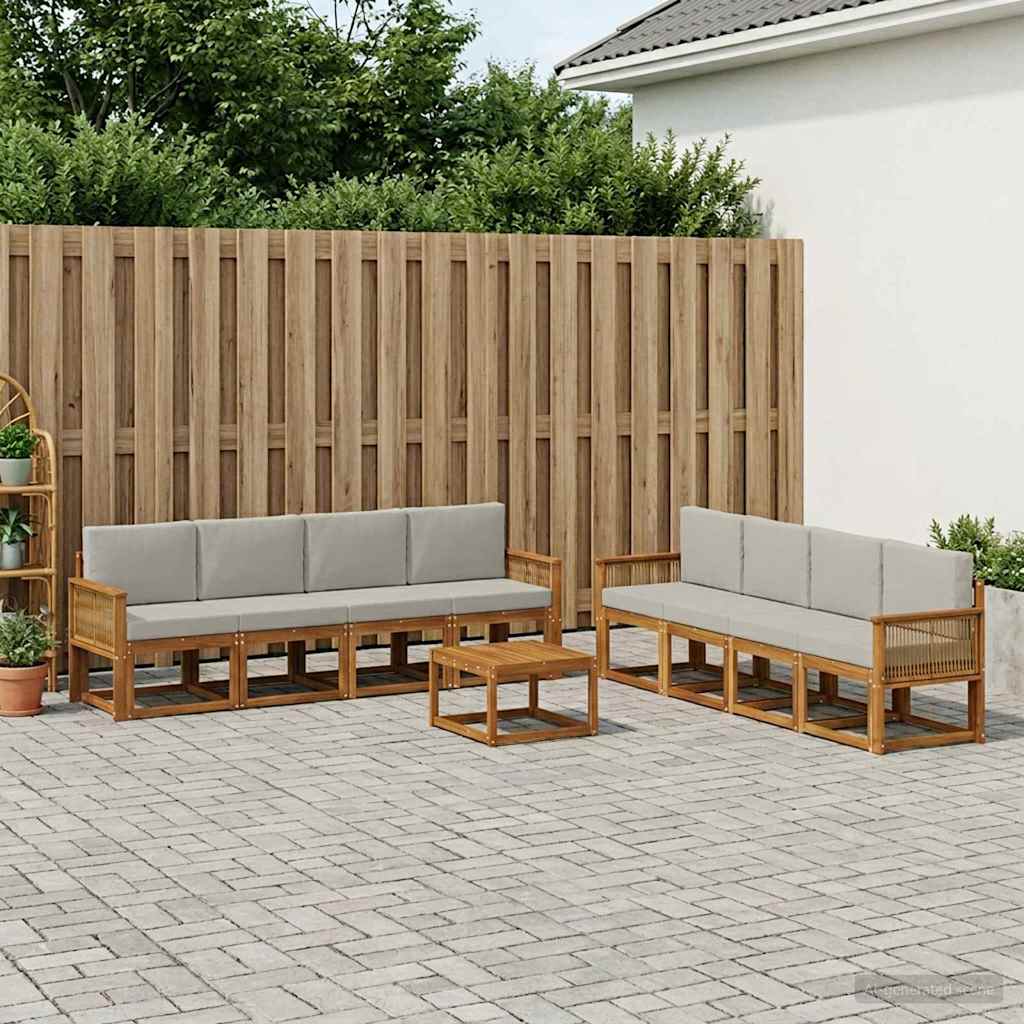 vidaXL Zestaw sof na zewnątrz 9 pcs Naturalny i jasnoszary Poliester