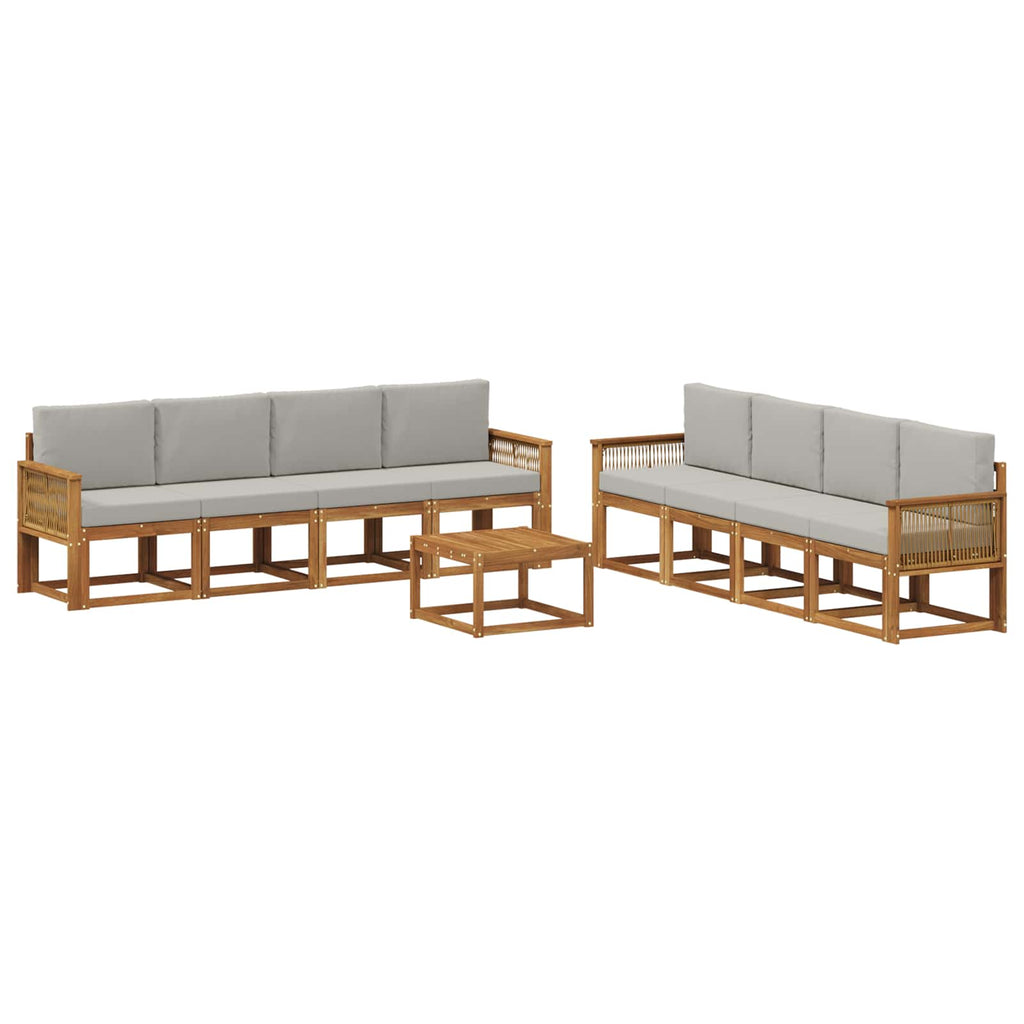 vidaXL Zestaw sof na zewnątrz 9 pcs Naturalny i jasnoszary Poliester