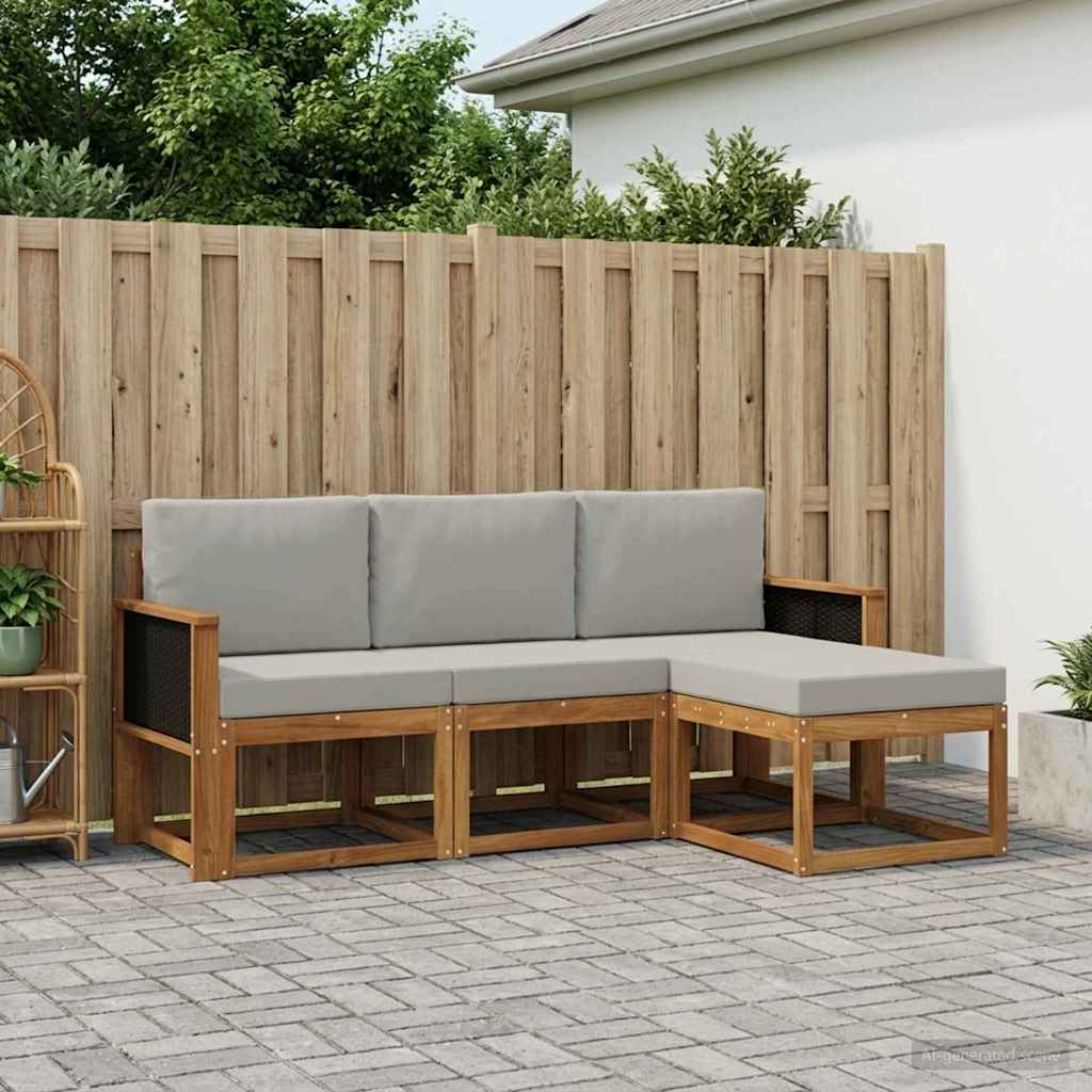vidaXL Zestaw sof na zewnątrz z poduszką 4 pcs Naturalny i jasnoszary