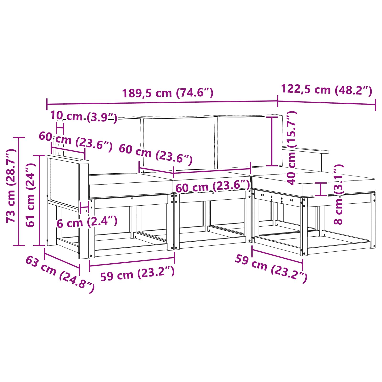 vidaXL Zestaw sof na zewnątrz z poduszką 4 pcs Naturalny i Antracytowy