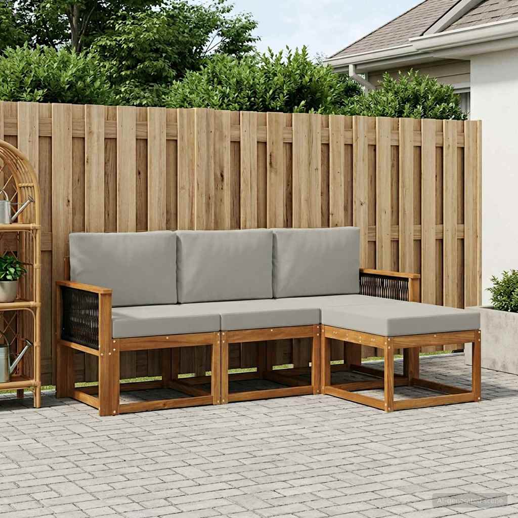 vidaXL Zestaw sof na zewnątrz z poduszką 4 pcs Naturalny i jasnoszary