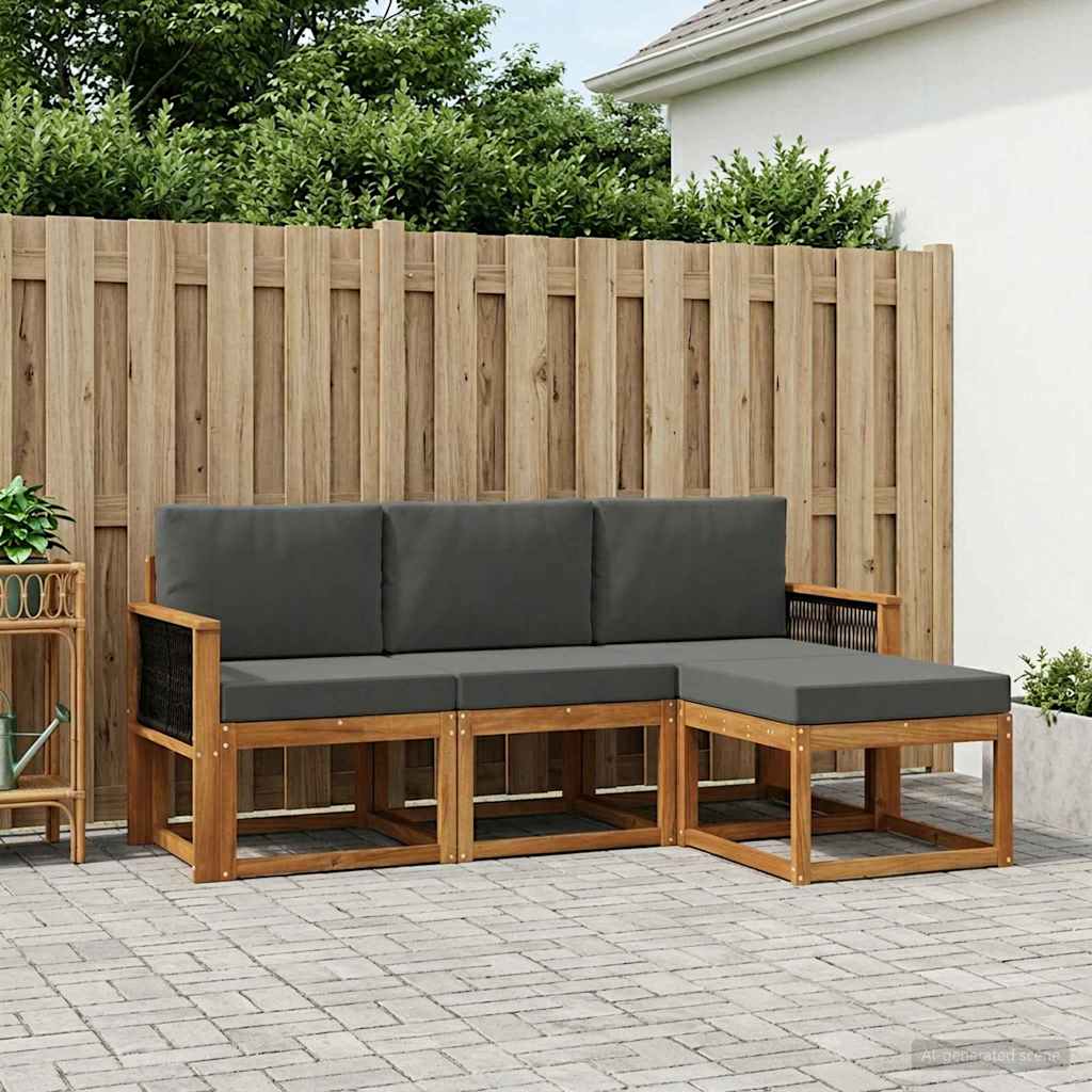 vidaXL Zestaw sof na zewnątrz z poduszką 4 pcs Naturalny i Antracytowy