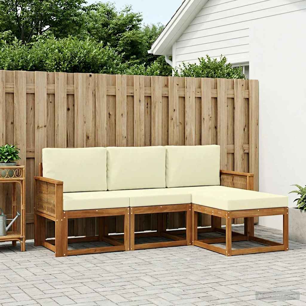 vidaXL Zestaw sof na zewnątrz 4 pcs Naturalny i Kremowy Poliester
