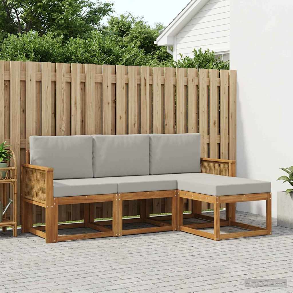 vidaXL Zestaw sof na zewnątrz 4 pcs Naturalny i jasnoszary Poliester