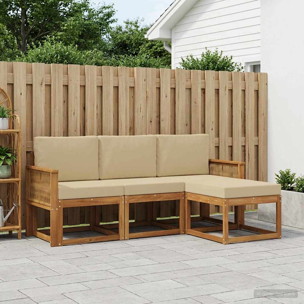 vidaXL Zestaw sof na zewnątrz 4 pcs Naturalny i Beżowy Poliester