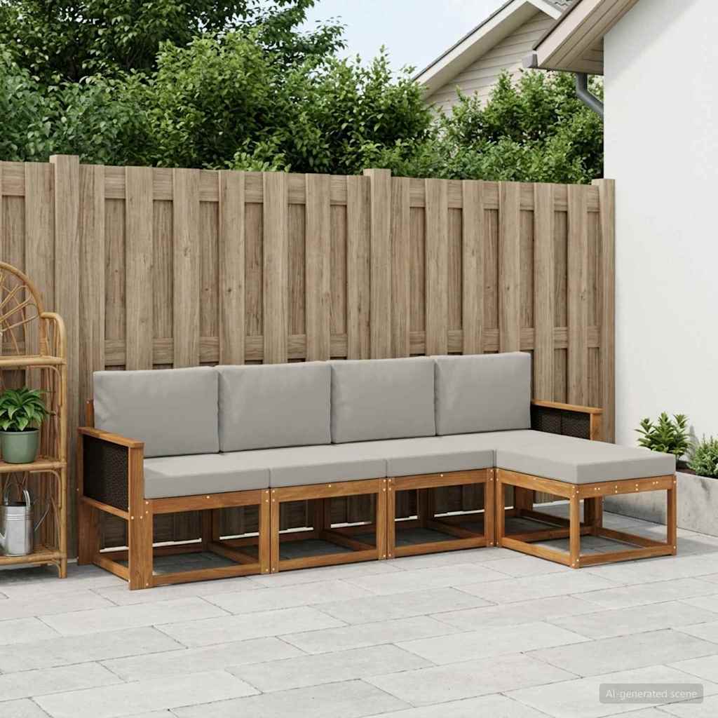vidaXL Zestaw sof na zewnątrz 5 pcs Naturalny i jasnoszary Poliester
