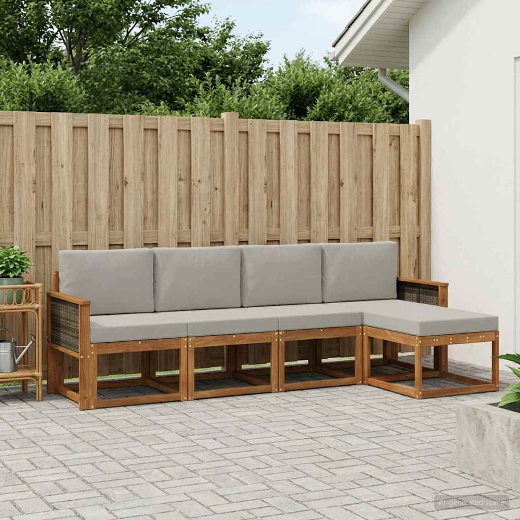 vidaXL Zestaw sof na zewnątrz 5 pcs Naturalny i jasnoszary Poliester