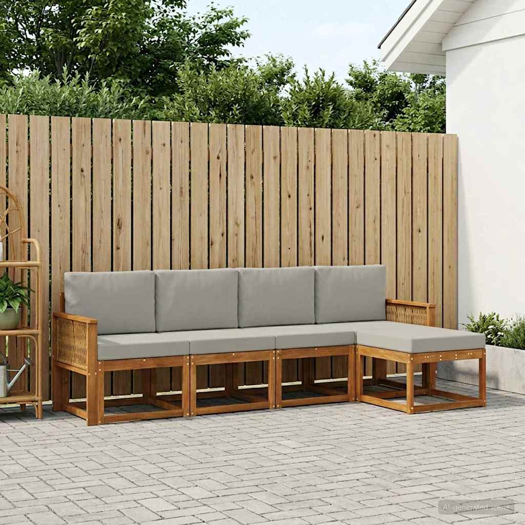 vidaXL Zestaw sof na zewnątrz 5 pcs Naturalny i jasnoszary Poliester