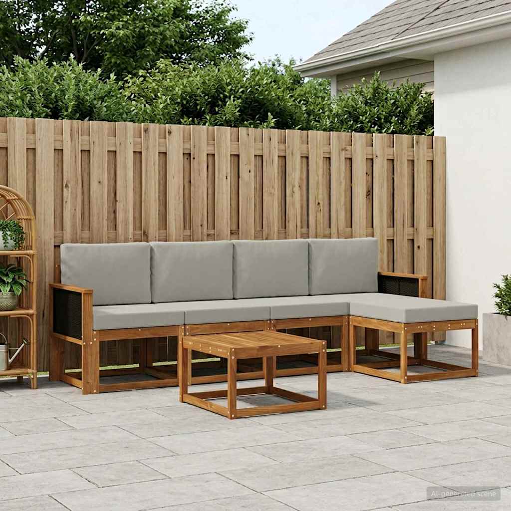 vidaXL Zestaw sof na zewnątrz 6 pcs Naturalny i jasnoszary Poliester