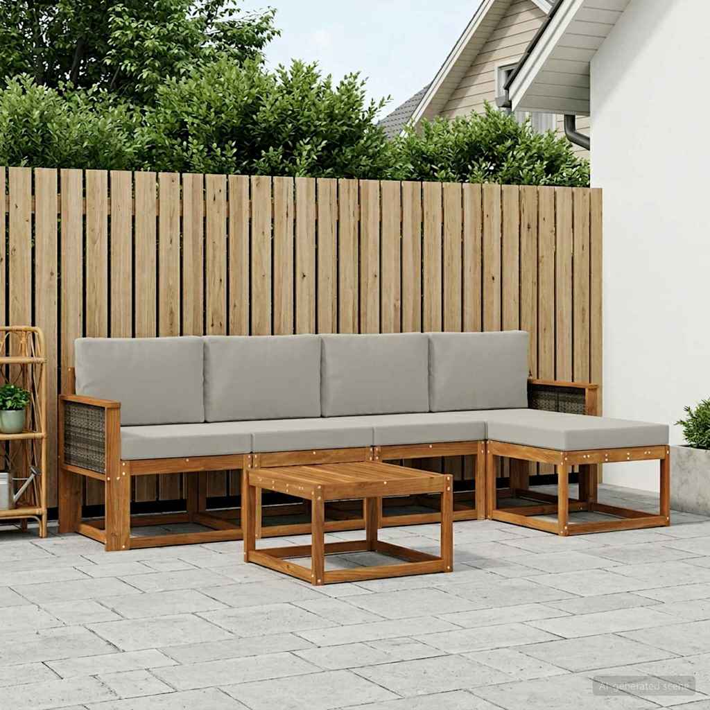 vidaXL Zestaw sof na zewnątrz 6 pcs Naturalny i jasnoszary Poliester