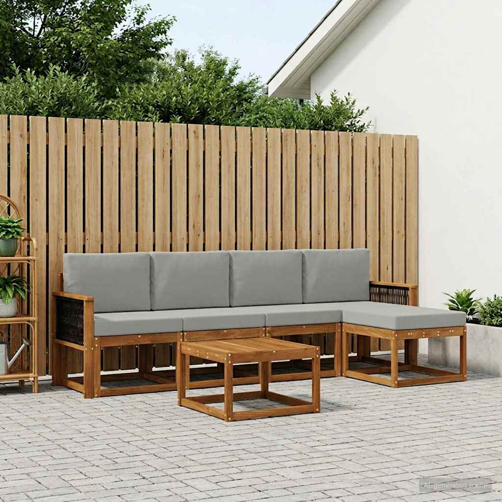 vidaXL Zestaw sof na zewnątrz 6 pcs Naturalny i jasnoszary Poliester