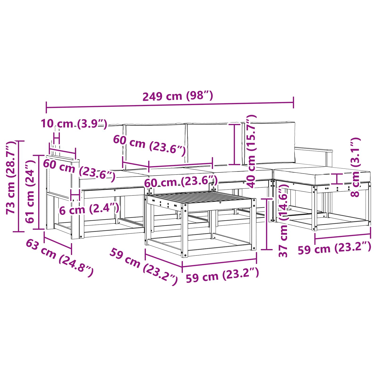 vidaXL Zestaw sof na zewnątrz 6 pcs Naturalny i jasnoszary Poliester