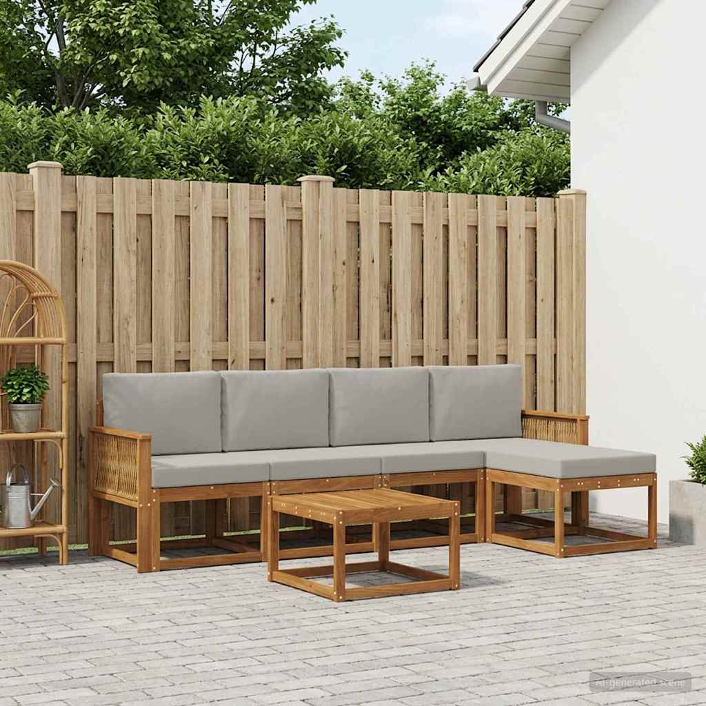 vidaXL Zestaw sof na zewnątrz 6 pcs Naturalny i jasnoszary Poliester