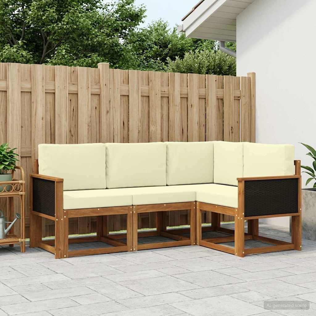vidaXL Zestaw sof na zewnątrz 4 pcs Naturalny i Kremowy Poliester