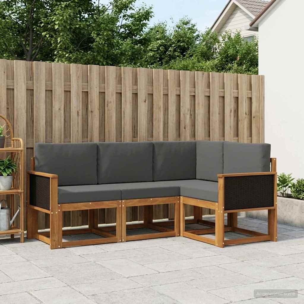 vidaXL Zestaw sof na zewnątrz 4 pcs Naturalny i Antracytowy Poliester