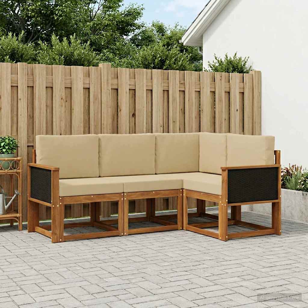 vidaXL Zestaw sof na zewnątrz 4 pcs Naturalny i Beżowy Poliester