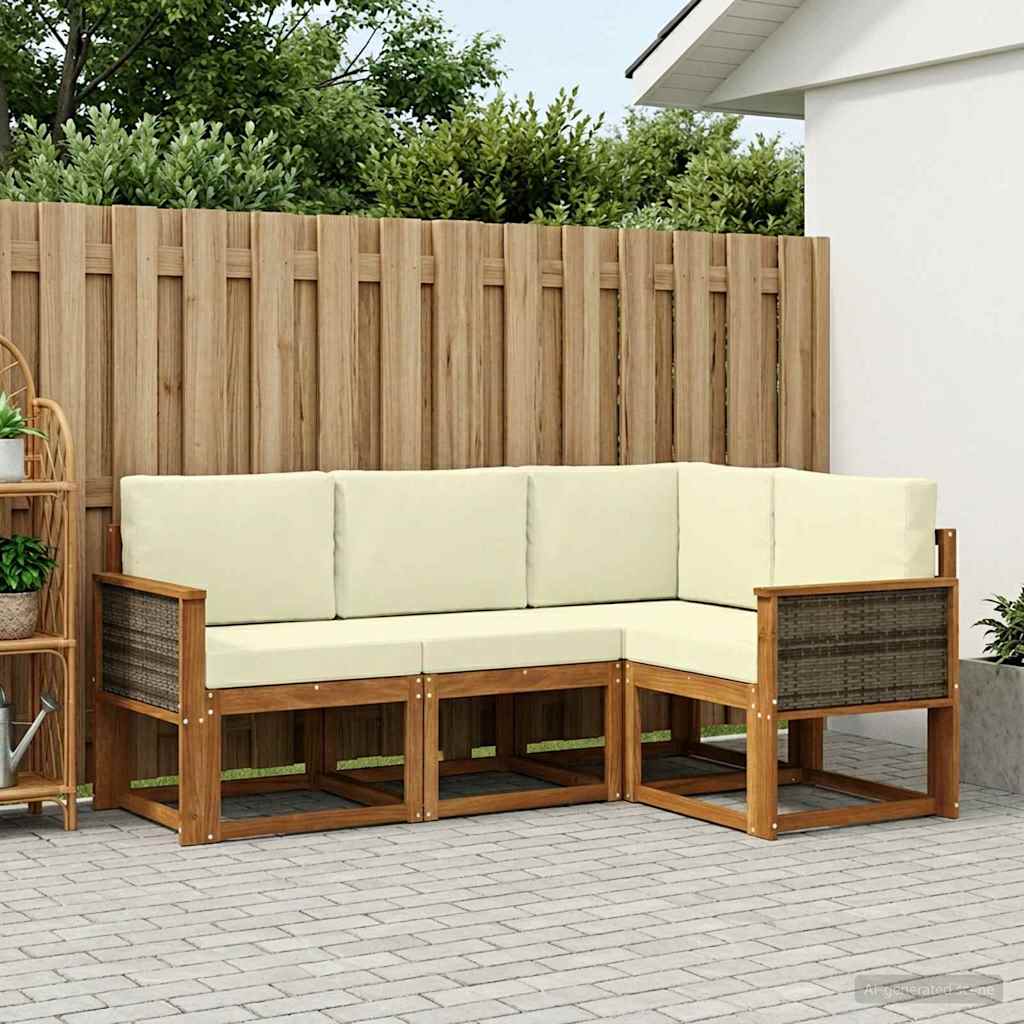 vidaXL Zestaw sof na zewnątrz 4 pcs Naturalny i Kremowy Poliester