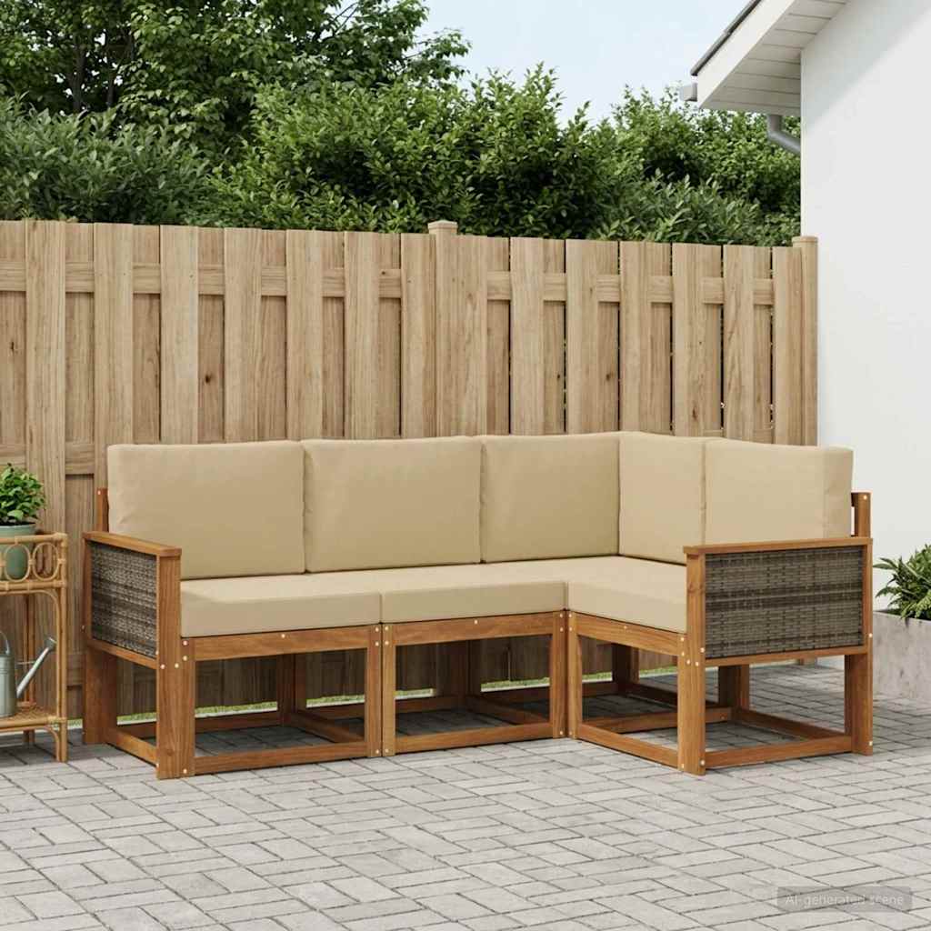 vidaXL Zestaw sof na zewnątrz 4 pcs Naturalny i Beżowy Poliester