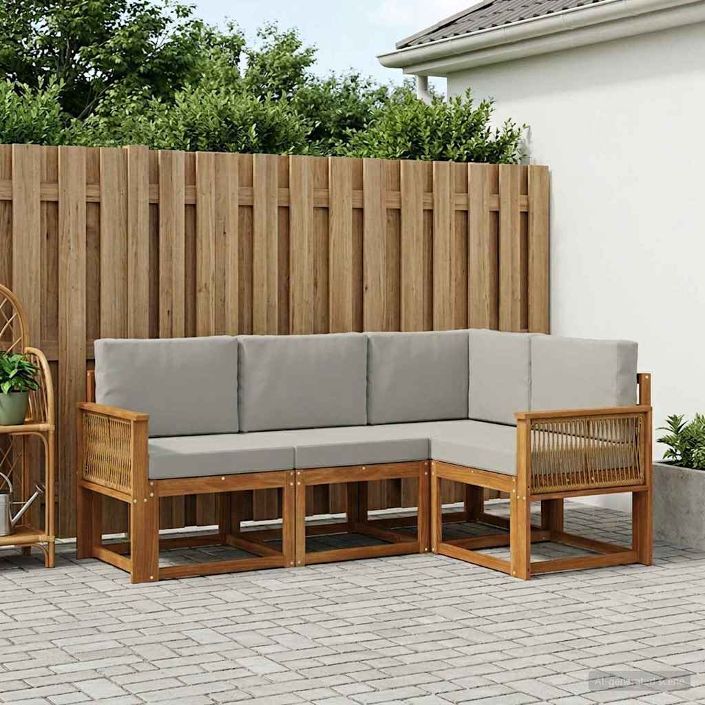 vidaXL Zestaw sof na zewnątrz 4 pcs Naturalny i jasnoszary Poliester