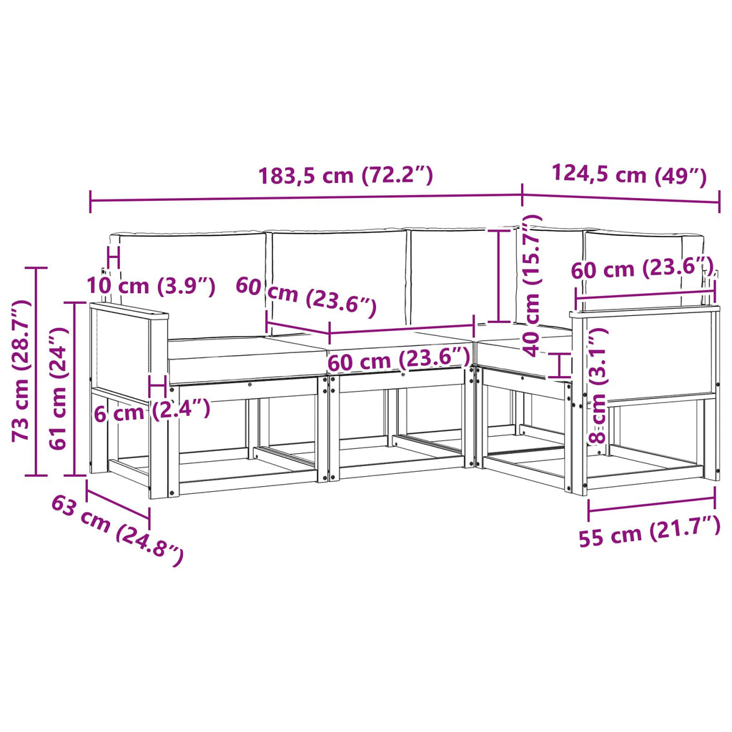 vidaXL Zestaw sof na zewnątrz 4 pcs Naturalny i jasnoszary Poliester