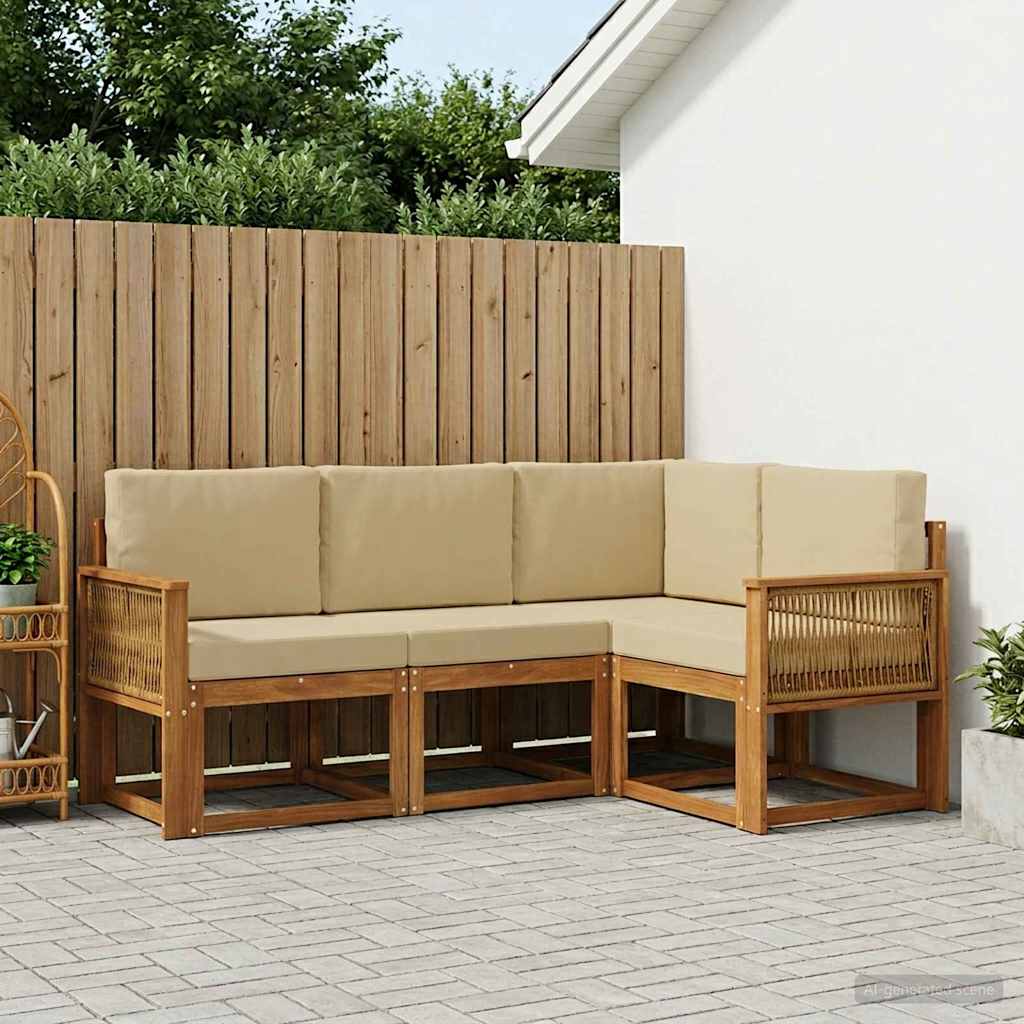 vidaXL Zestaw sof na zewnątrz 4 pcs Naturalny i Beżowy Poliester